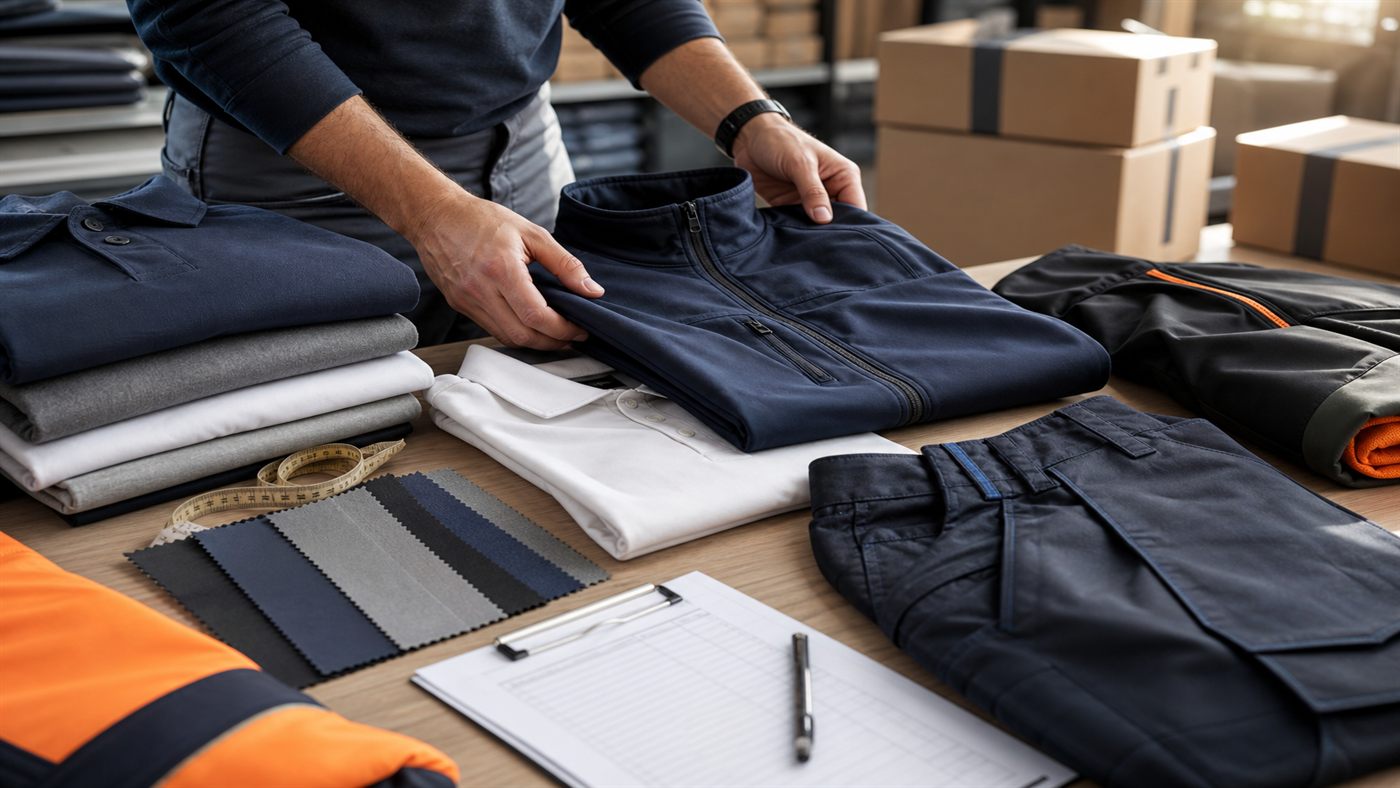 Sélection de vêtements de travail préparée pour une commande professionnelle