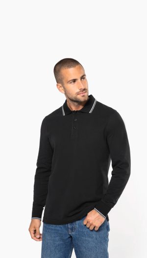 Polo maille piquée manches longues homme