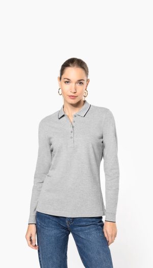 Polo maille piquée manches longues femme