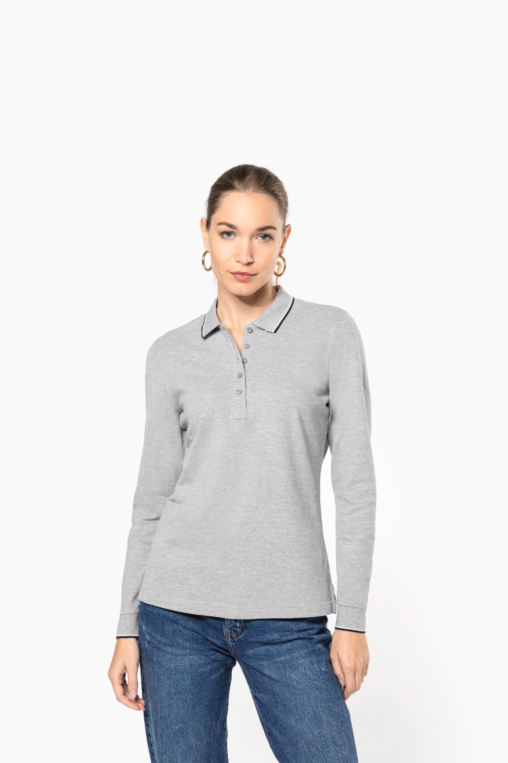 Polo maille piquée manches longues femme
