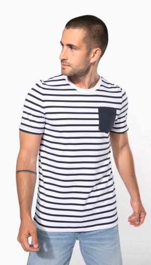 T-shirt rayé marin avec poche manches courtes homme