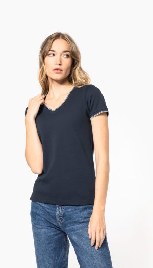 T-shirt maille piquée col V femme