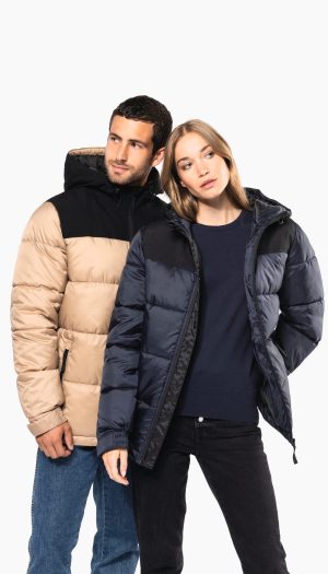 Parka matelassée à capuche bi-ton unisexe